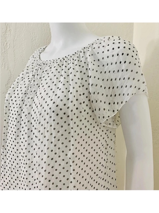 Luisa Ricci Tops - Luisa Ricci White Silk Polka Dot Short Sleeve Blouse S